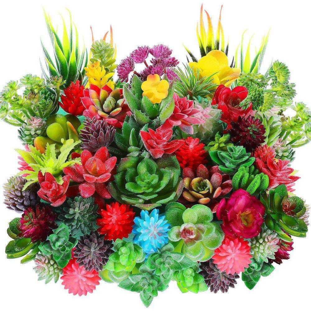 2.8 In. 50 Piece Artificial Succulent Plants Assorted Green Purple Pink Indoor/O