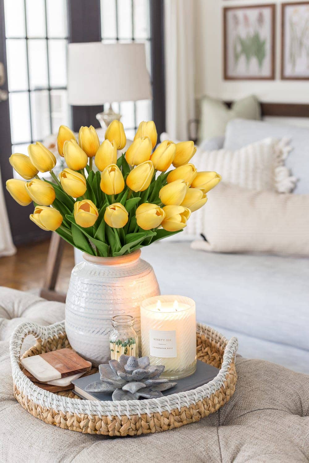 24 Pcs Yellow Tulips Artificial Flowers Real Touch Fake Tulips Fake Flowers f…