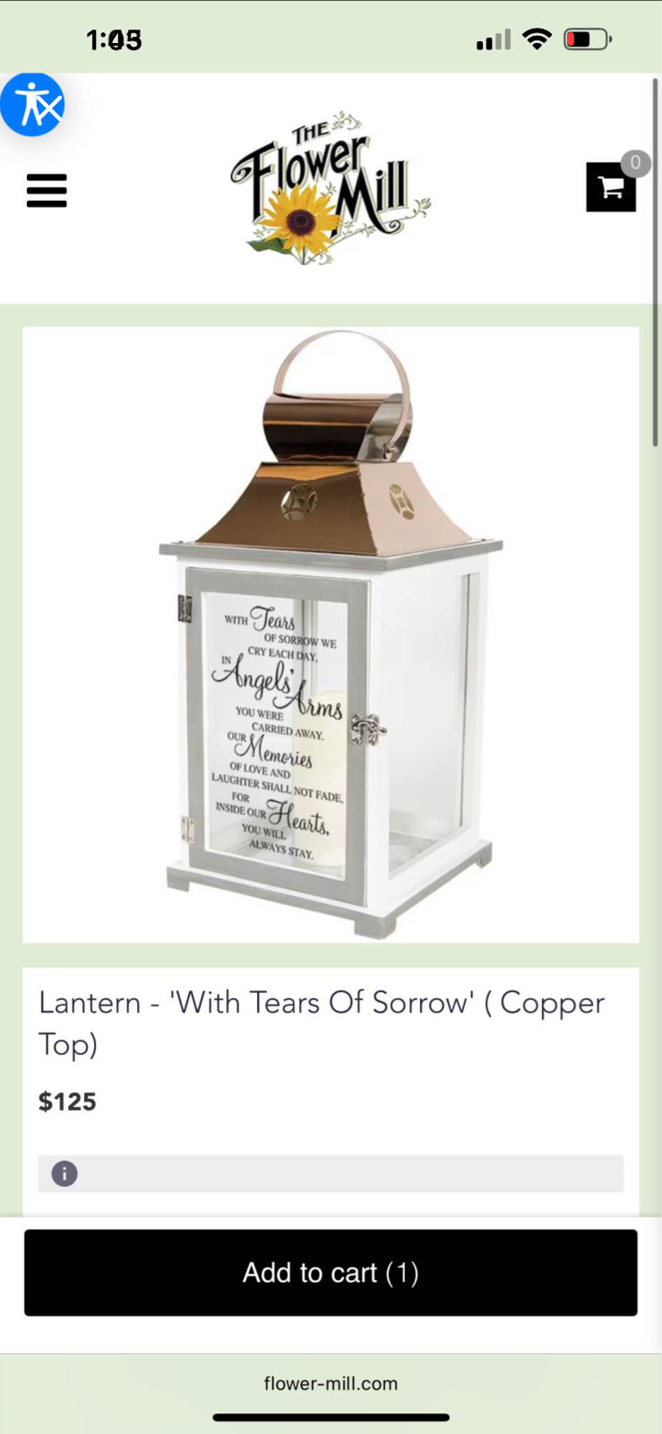 Memorial Lantern White with Copper Top – Gift, Sympathy, or Funeral
