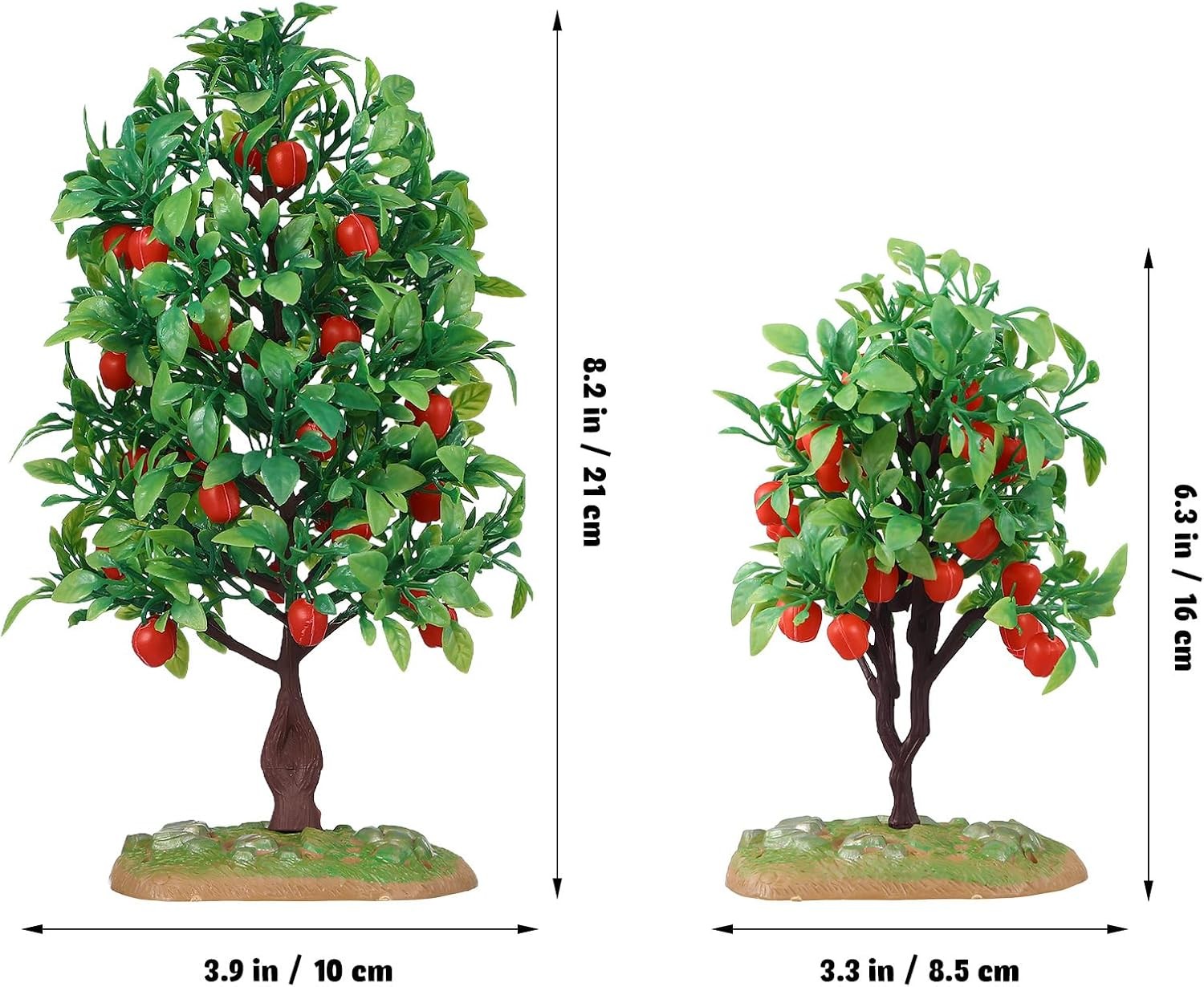 Mini Artificial Apple Tree Ornaments with Faux Fruit 2 Pack Realistic Small