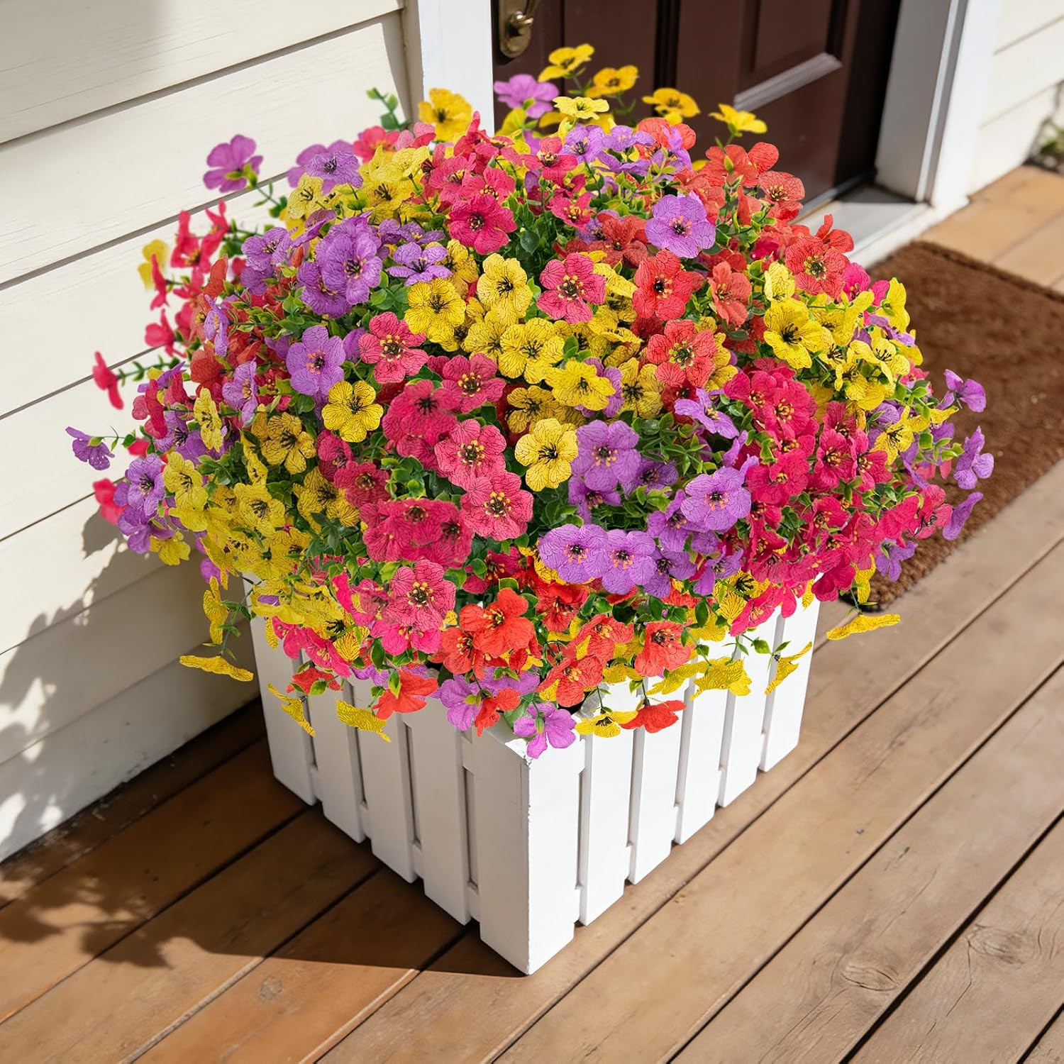 12 Bundles Artificial Flowers for Outdoors UV Resistant Fake Plants Porch Decor