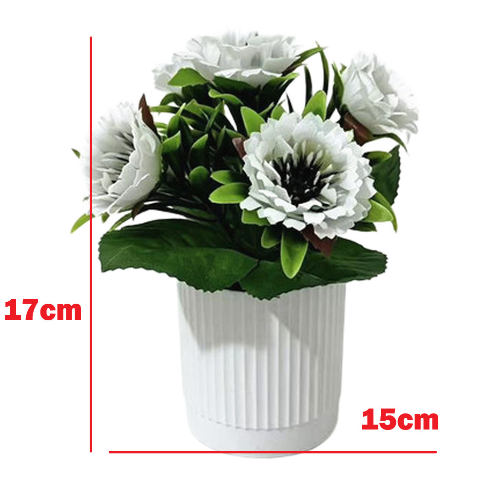 For Home Decor Faux Peony Daisy in Slim Ribbed White Pot for Small Area Styling