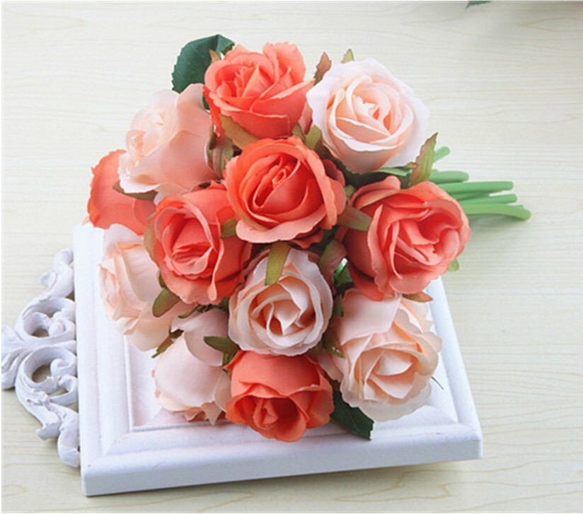 13 Color 12Head Silk Rose Flower Floral Wedding Bridal Bouquet Home Party Decora