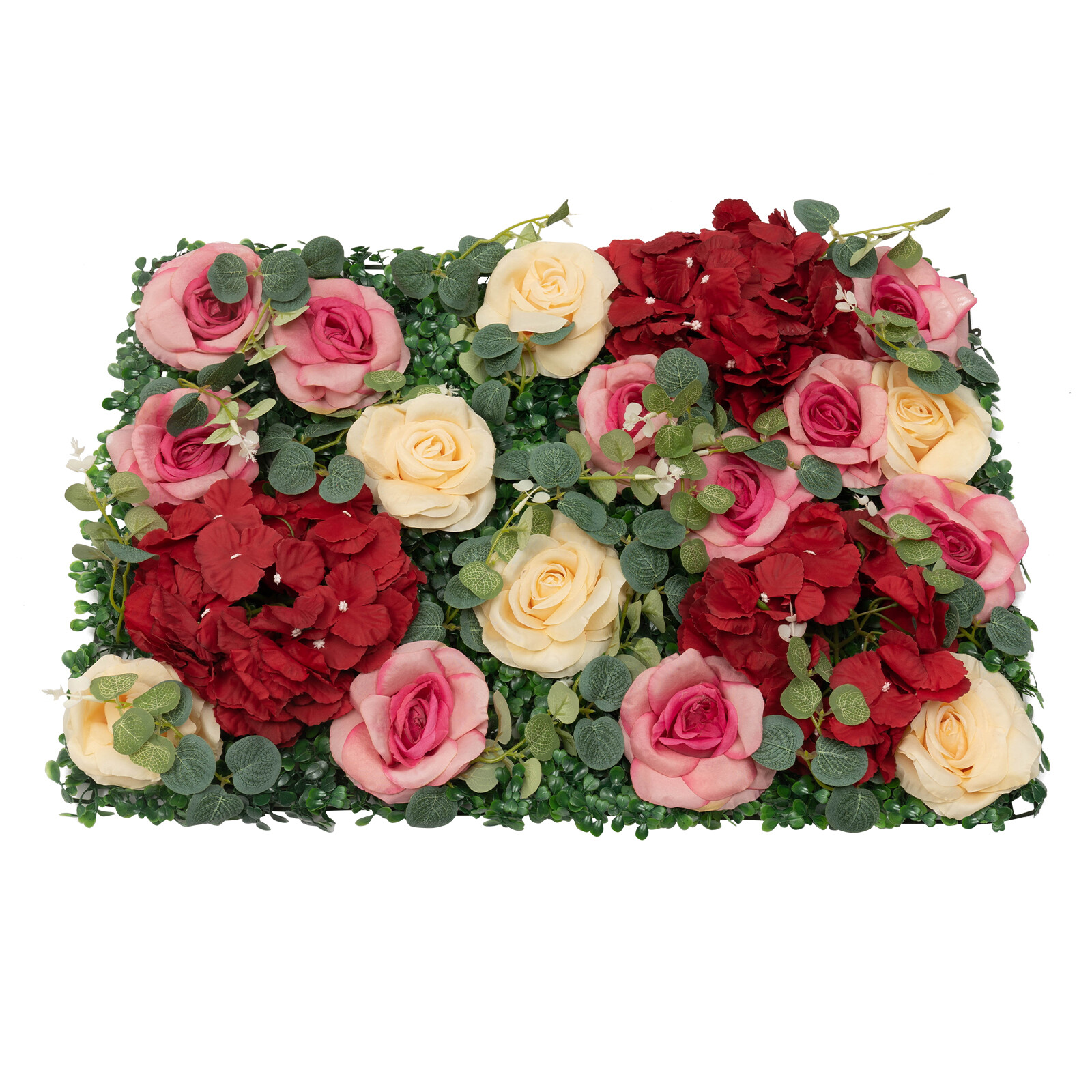 6-Piece Artificial Flower Wall Set – Vibrant Rose & Hydrangea Decor