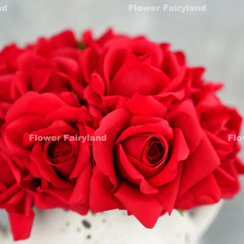5 Stems Real Touch Moist Latex Rose Bouquet – Bright Red | Artificial Flower