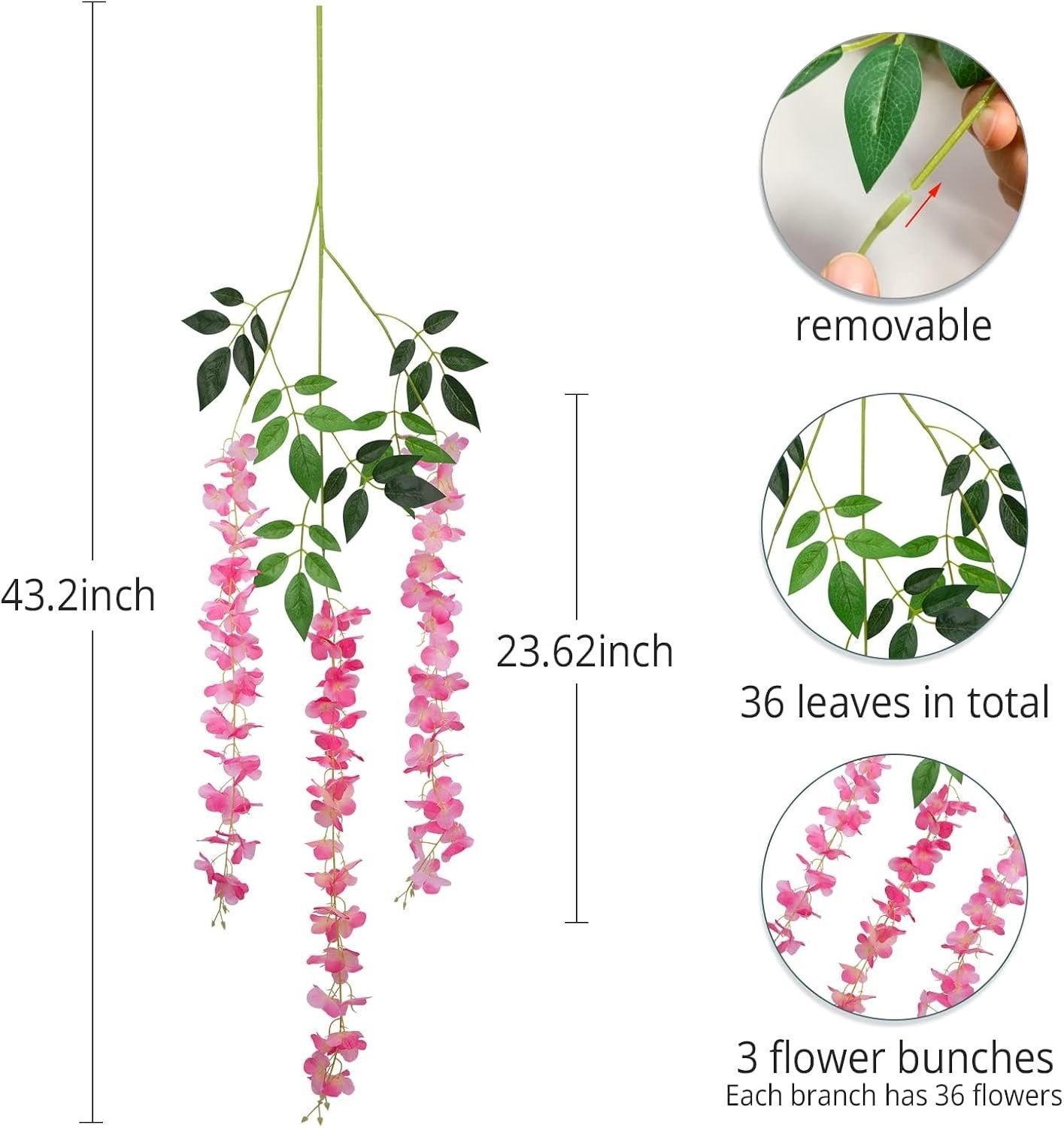12 Pack Artificial Wisteria Hanging Flowers Fake Wisteria Flower Silk Vines R…