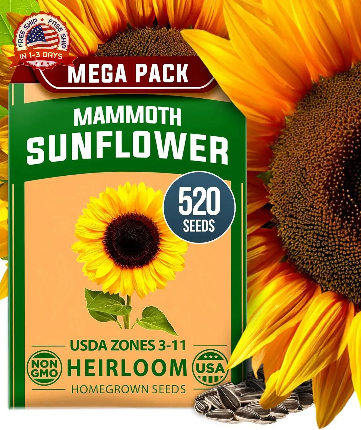 Giant Mammoth Sunflower Seeds for Planting 520+ Heirloom High Germination for Ga