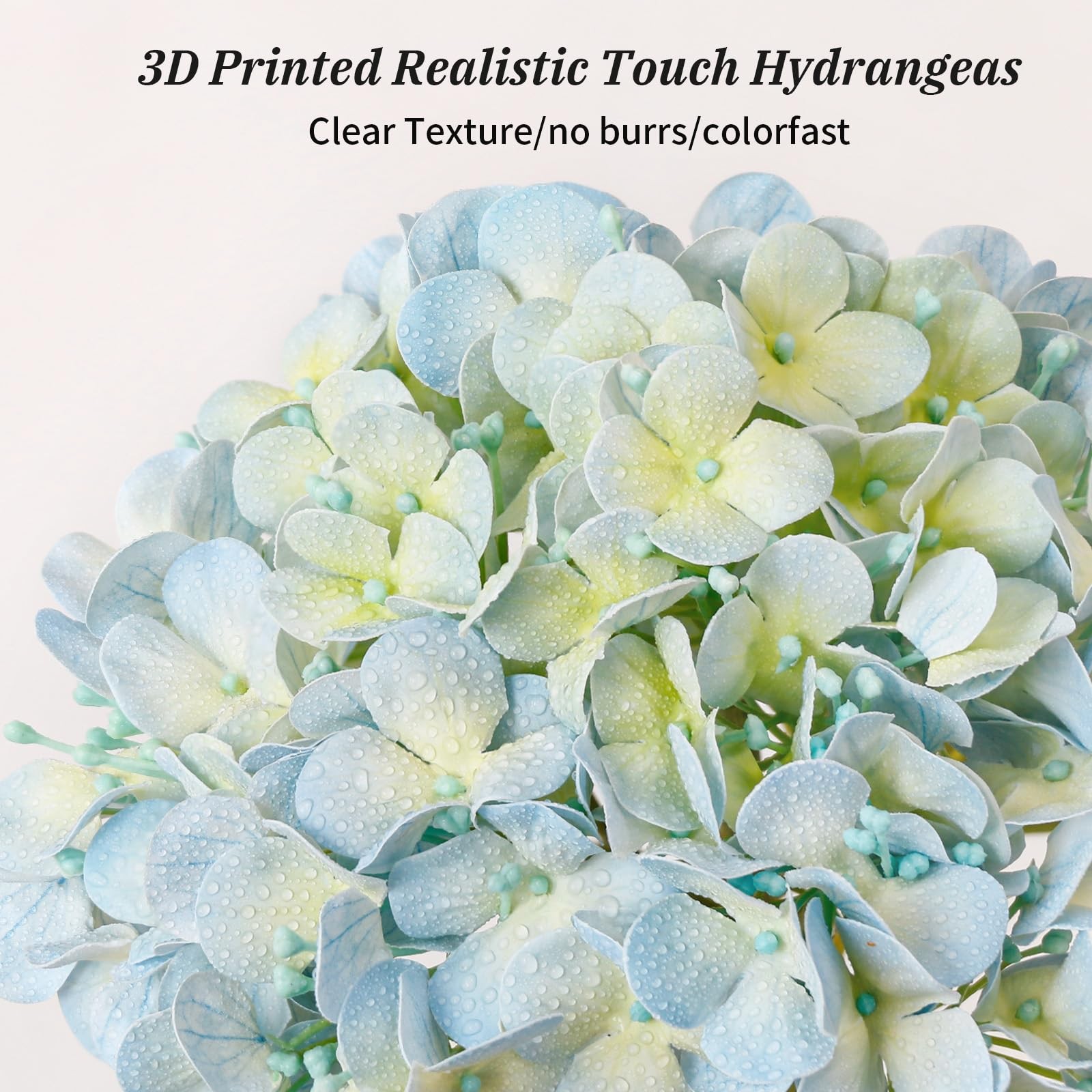 Light Blue Hydrangea Artificial Flowers 21″ Real Touch with 3 PCS Butterflies