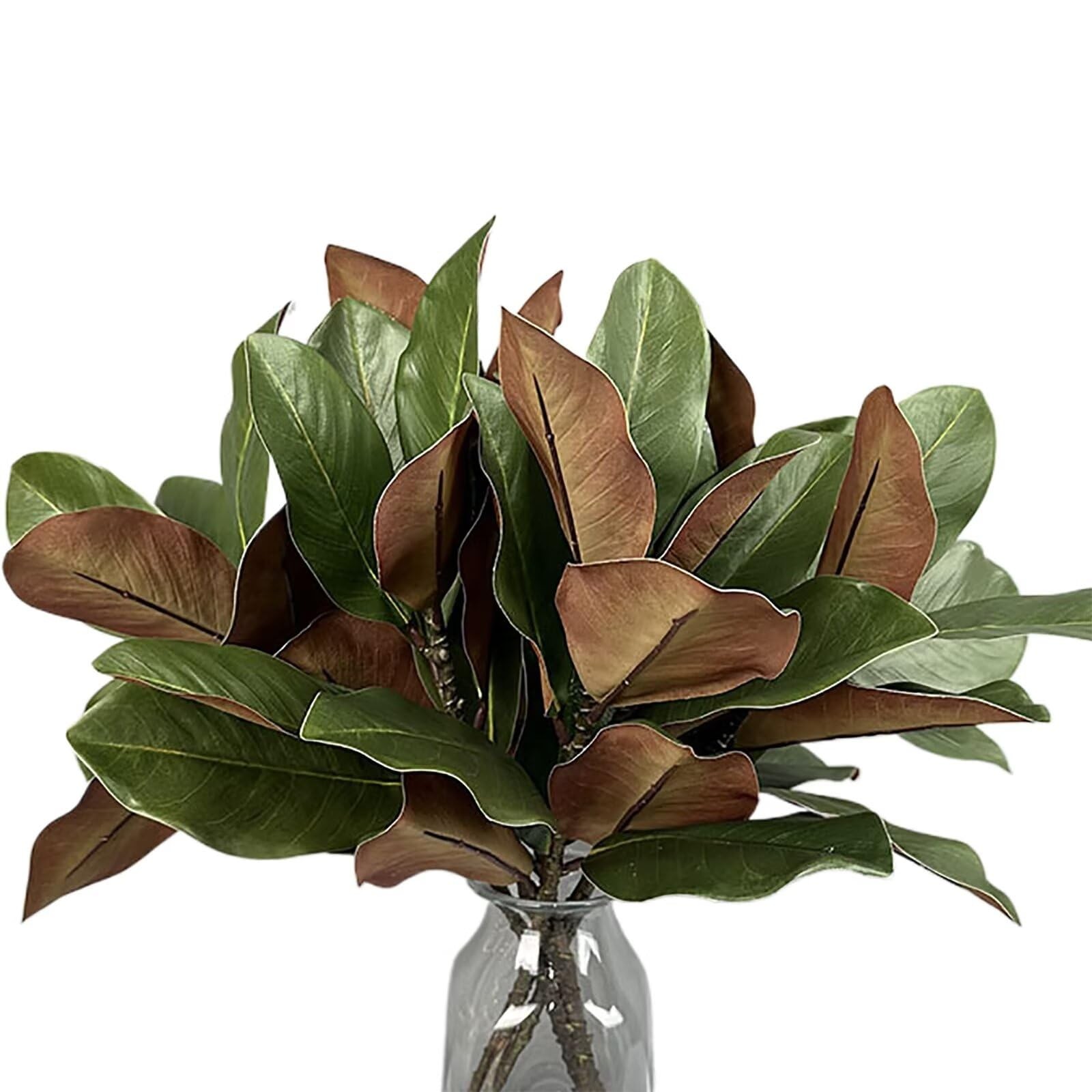 Lovmeety 4Pcs Artificial Magnolia Leaves with Stems Fake Magnolia Leaf Branch…