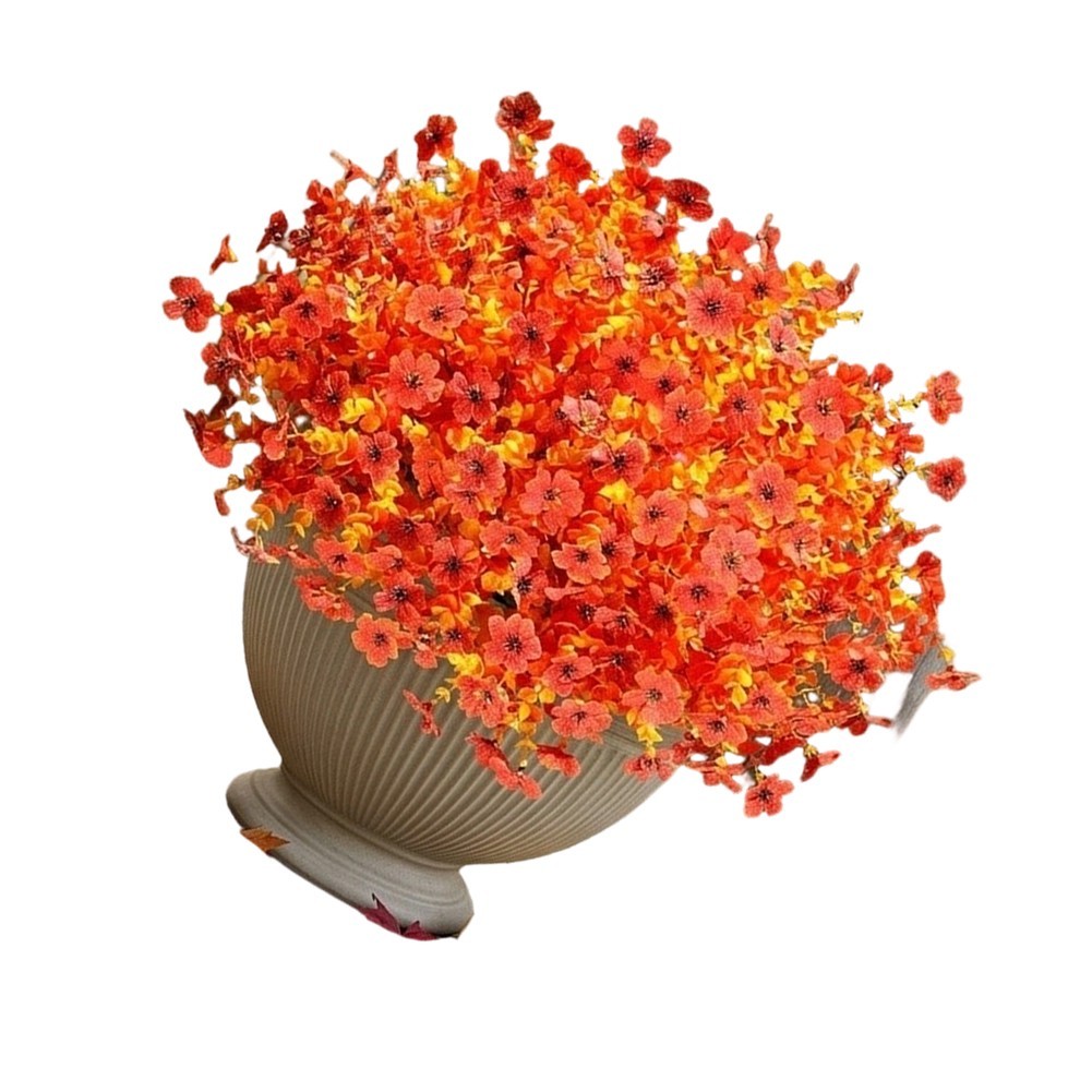 12 Pack Artificial Orange Mums For UV Resistant Autumn Flowers 35cm Plastic