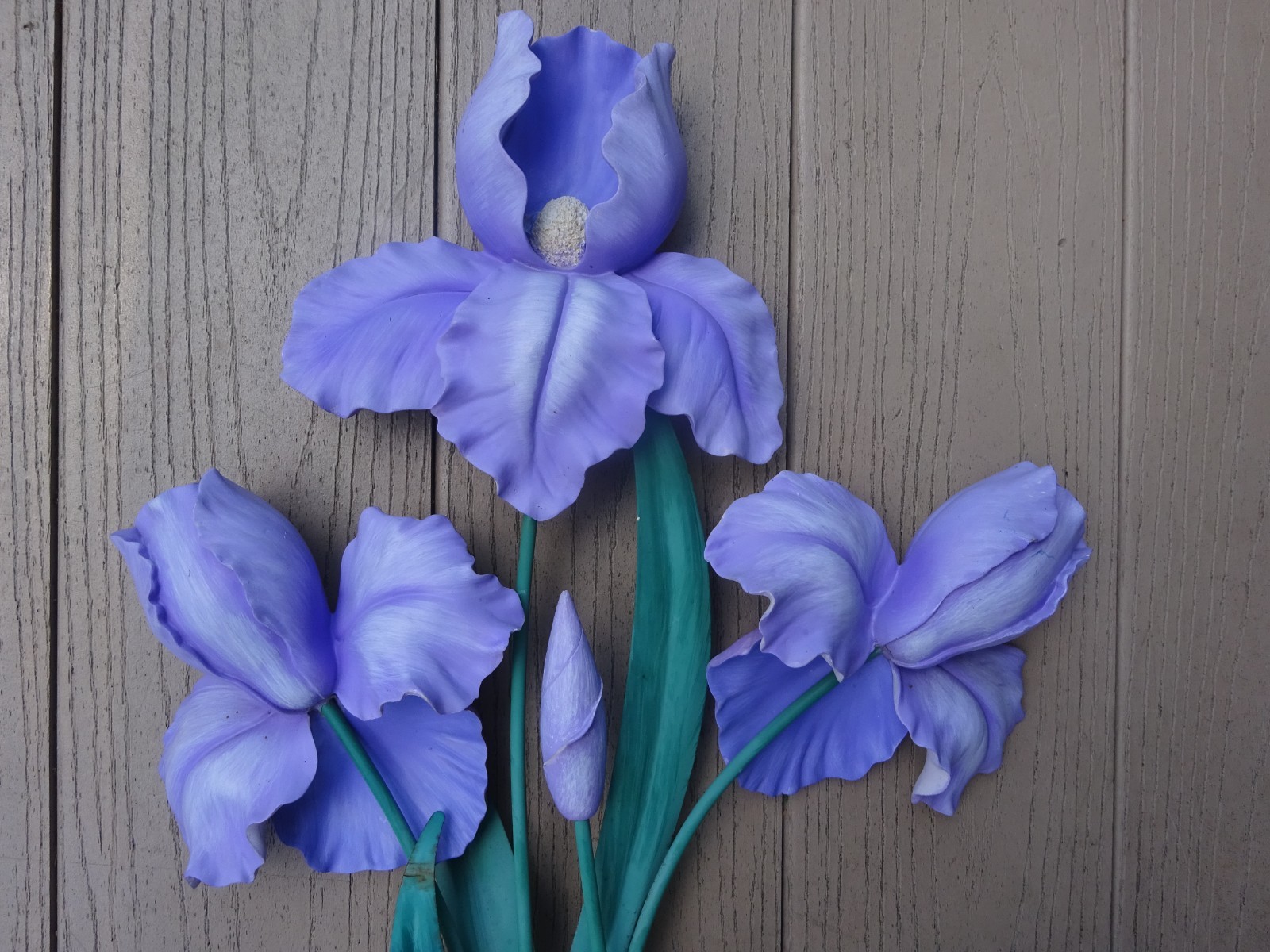 Vintage Wmg 2005 Lavender Purple Iris Metal Leaves Wall Plaque 29“ x 13″ Folding