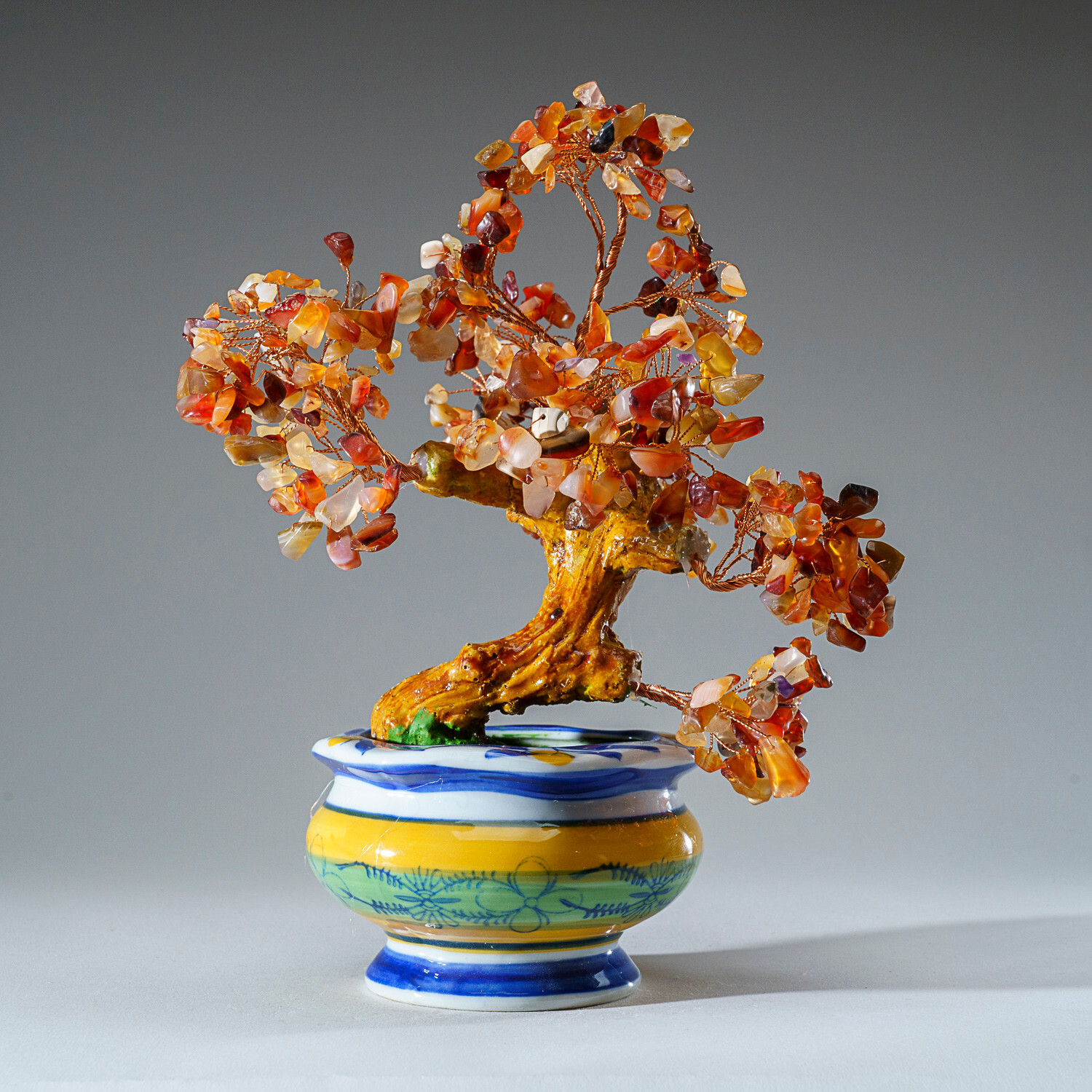 Genuine Carnelian Bonsai Tree in Round Ceramic Pot (8.5”)