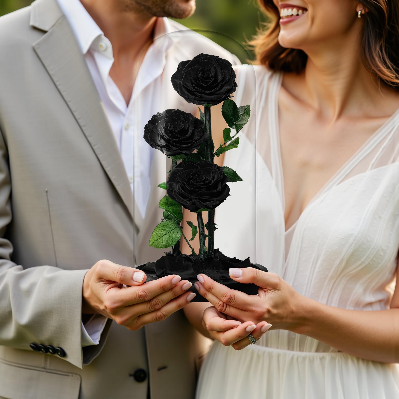 Cyrabota Preserved Roses Black Roses in Glass Dome, 12.3inch Forever Preserve…