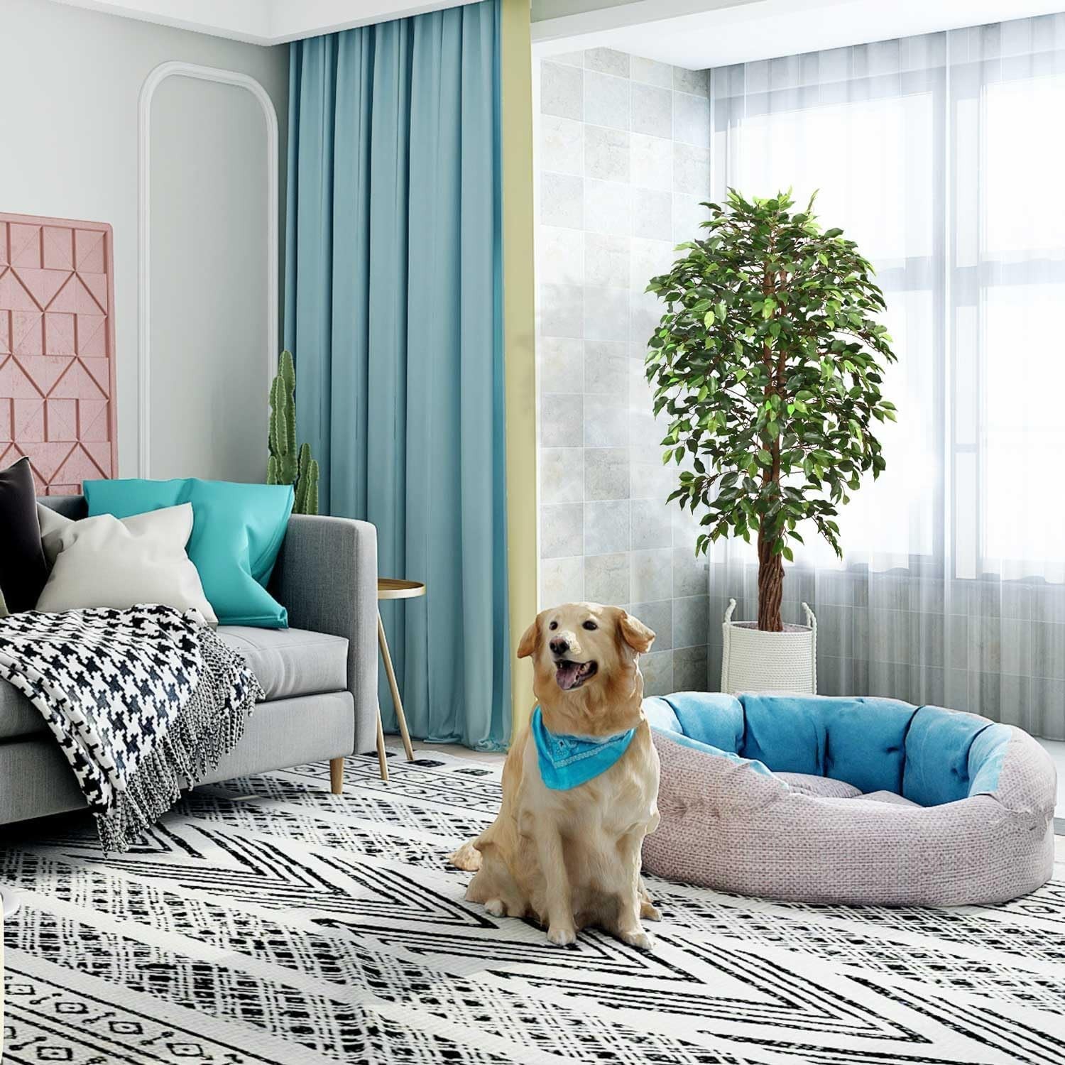 6ft Faux Ficus Silk Tree with Pot for Indoor Outdoor