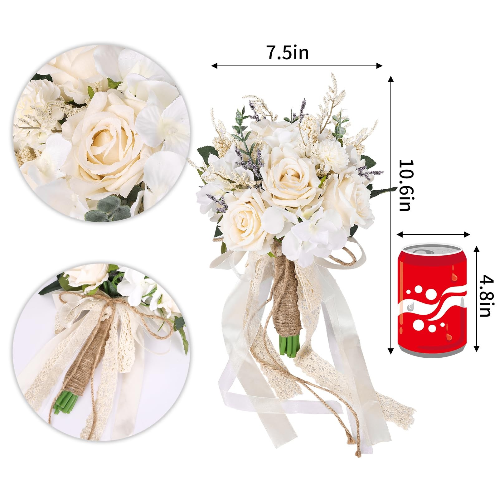 Wedding Bouquets for Bride Bridesmaid, White Champagne Artificial Roses Flowe…