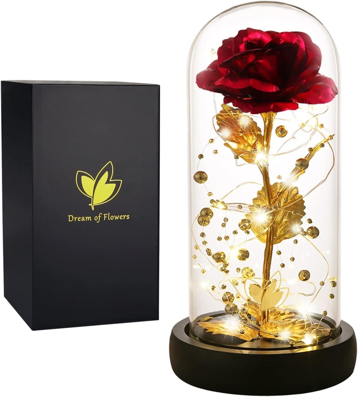 24k Gold Foil Galaxy Rose with LED in Glass Dome – Exquisite Home Decor Gift