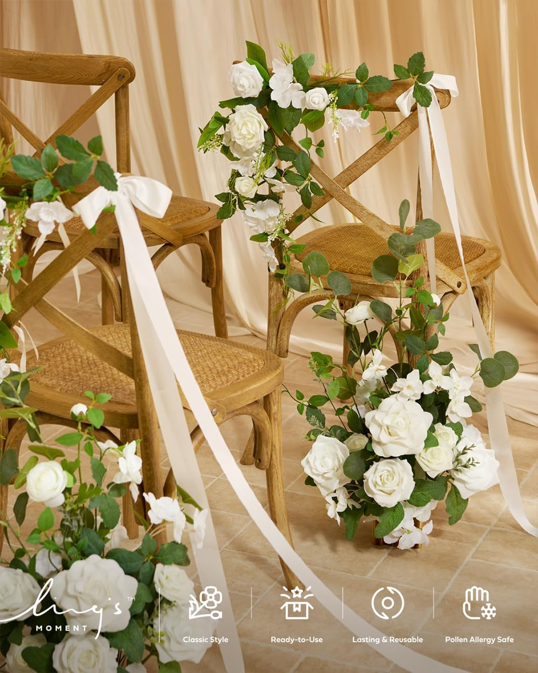 Free-Standing Wedding Aisle Runner Flowers, White Sage, 2Pcs | 17.5″ Tall Artifi