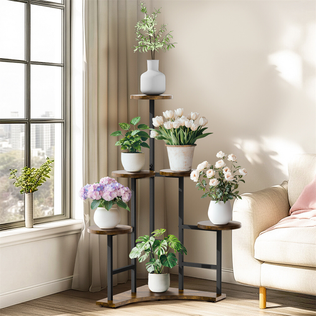 6 Tiers Triangle Corner Plant Stand Flower Pots Holder Rack Indoor Outdoor Patio