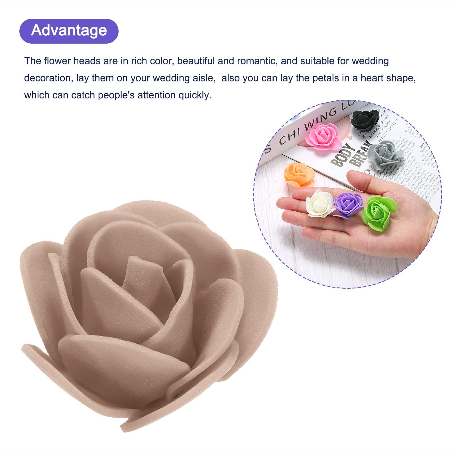 250 PCS Brown PE Mini Artificial Rose Foam Fake Flower Heads for DIY Craft