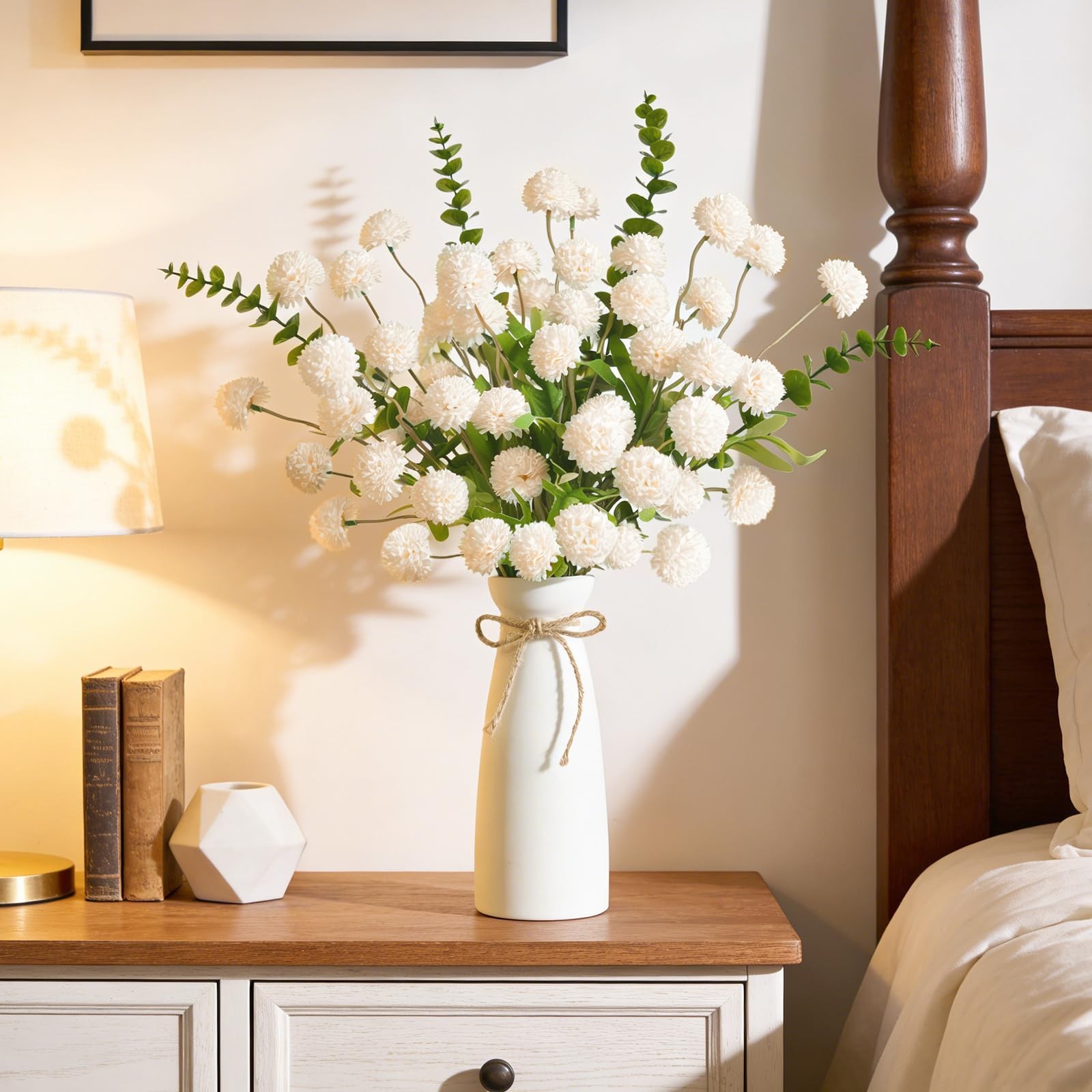 12pcs Champagne Artificial Flowers with White Ceramic Vase ,Faux Flowers for …