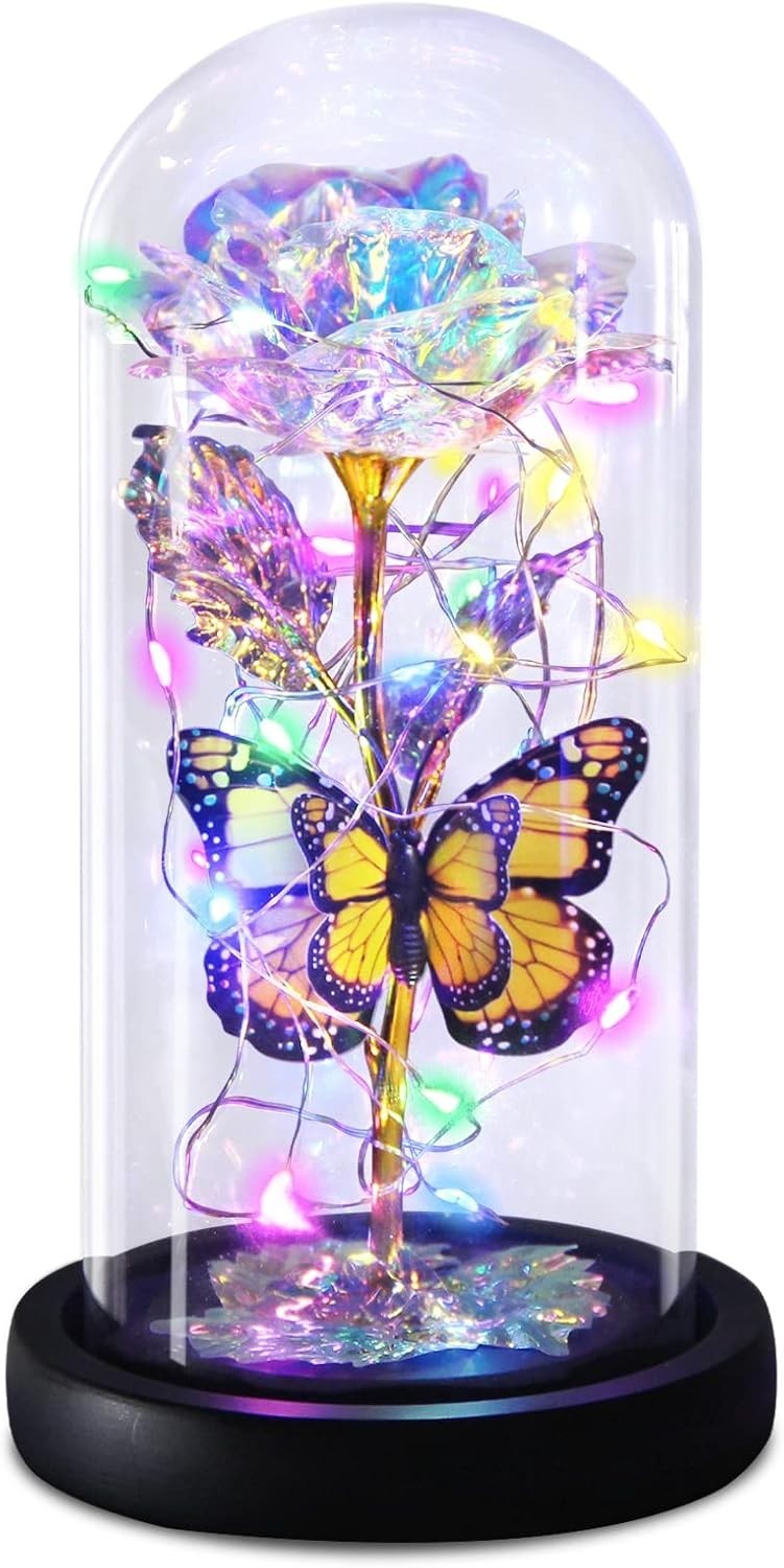 Charming Galaxy Rose with Butterfly – Glass Dome Gift for Special Moments