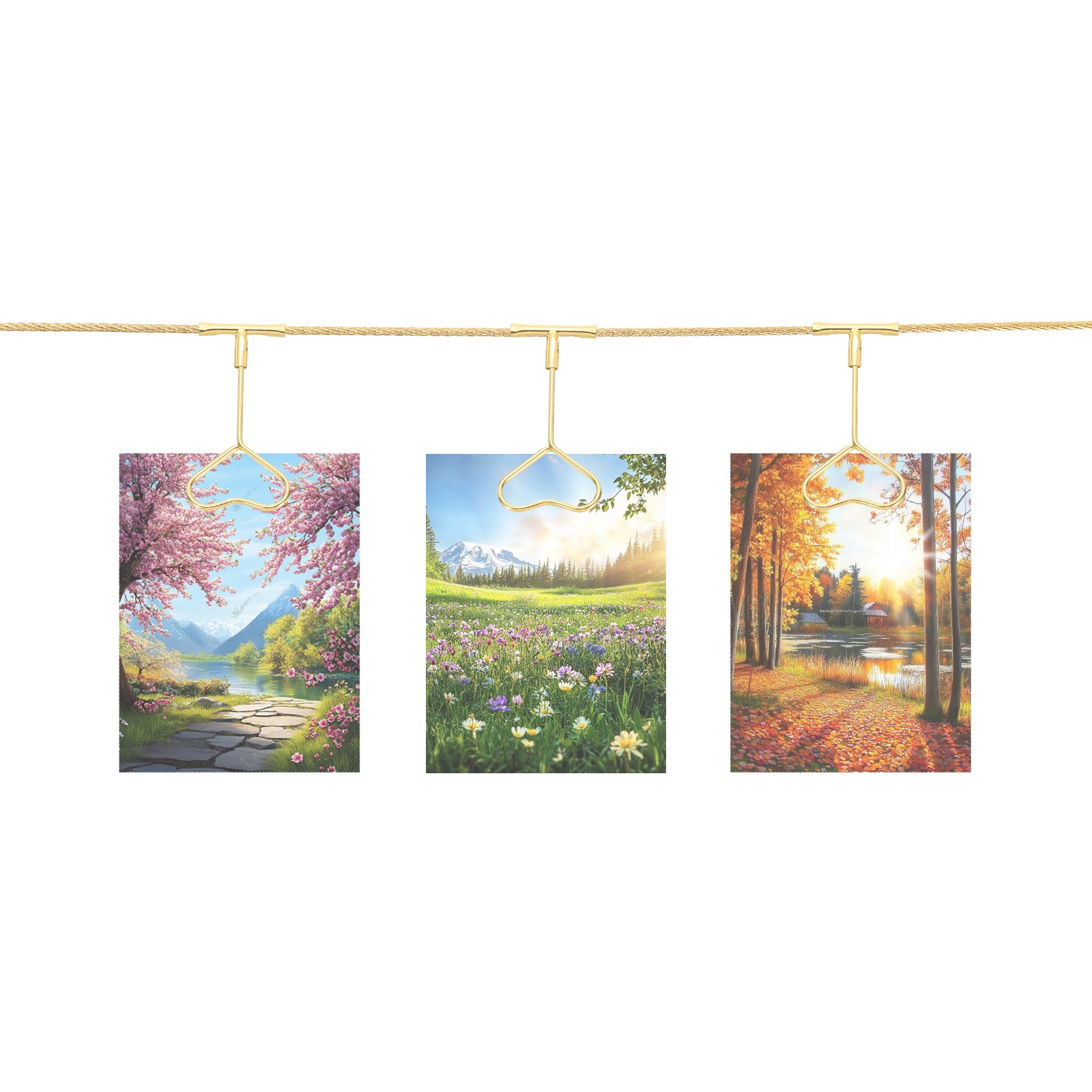 5Ft Wall Hanging Photo Display Cable Wire Rod with 12 Heart Clips, Gold