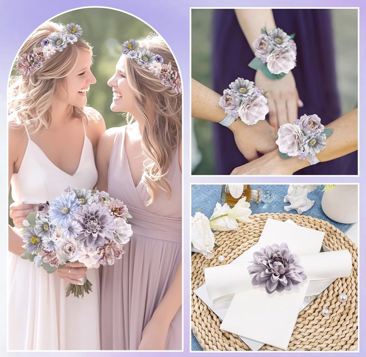 Artificial Flowers Heads Combo Purple Flowers Mix Silk Flowers Dahlia Roses