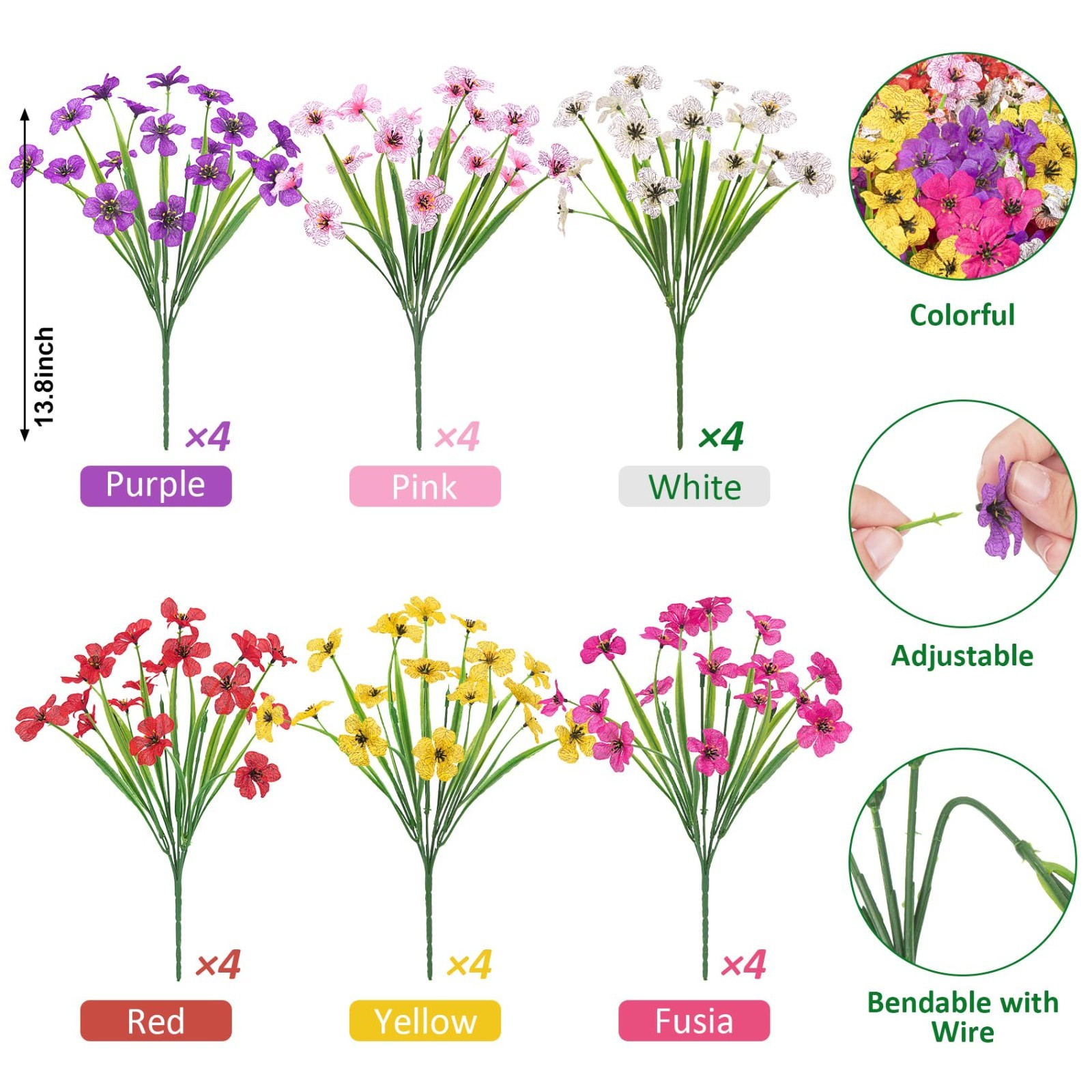 24 Bundles Artificial Flowers for Outdoors UV Resistant Silk Fake Faux Flowers
