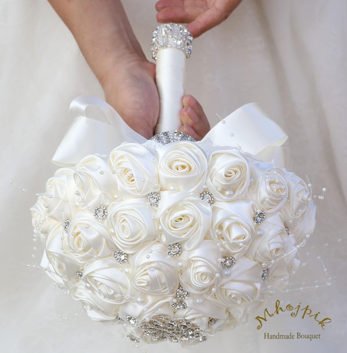 Bridal Wedding Bouquet Round Bling Brooch Holding Bouquet Artificial Rose Flo…