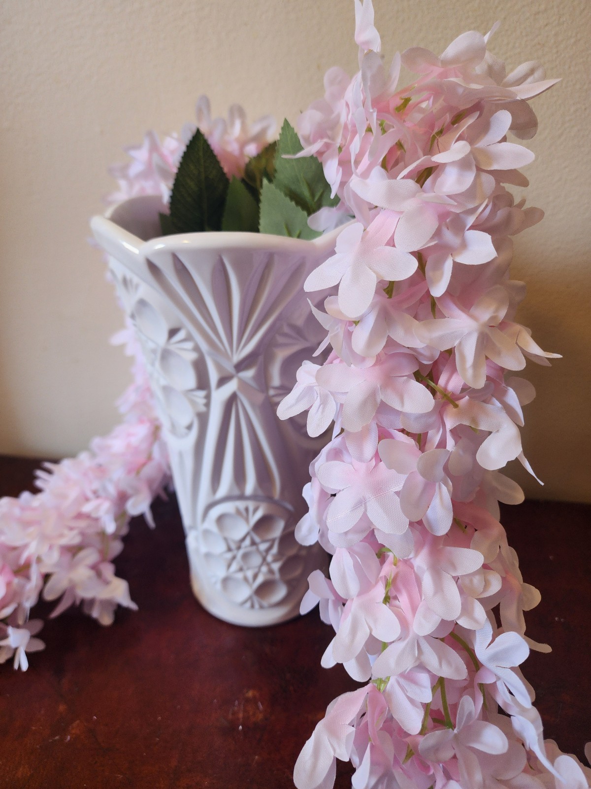 Pink Hanging Wisteria 32in Faux Floral Vine Décor Valentine’s Day Pink