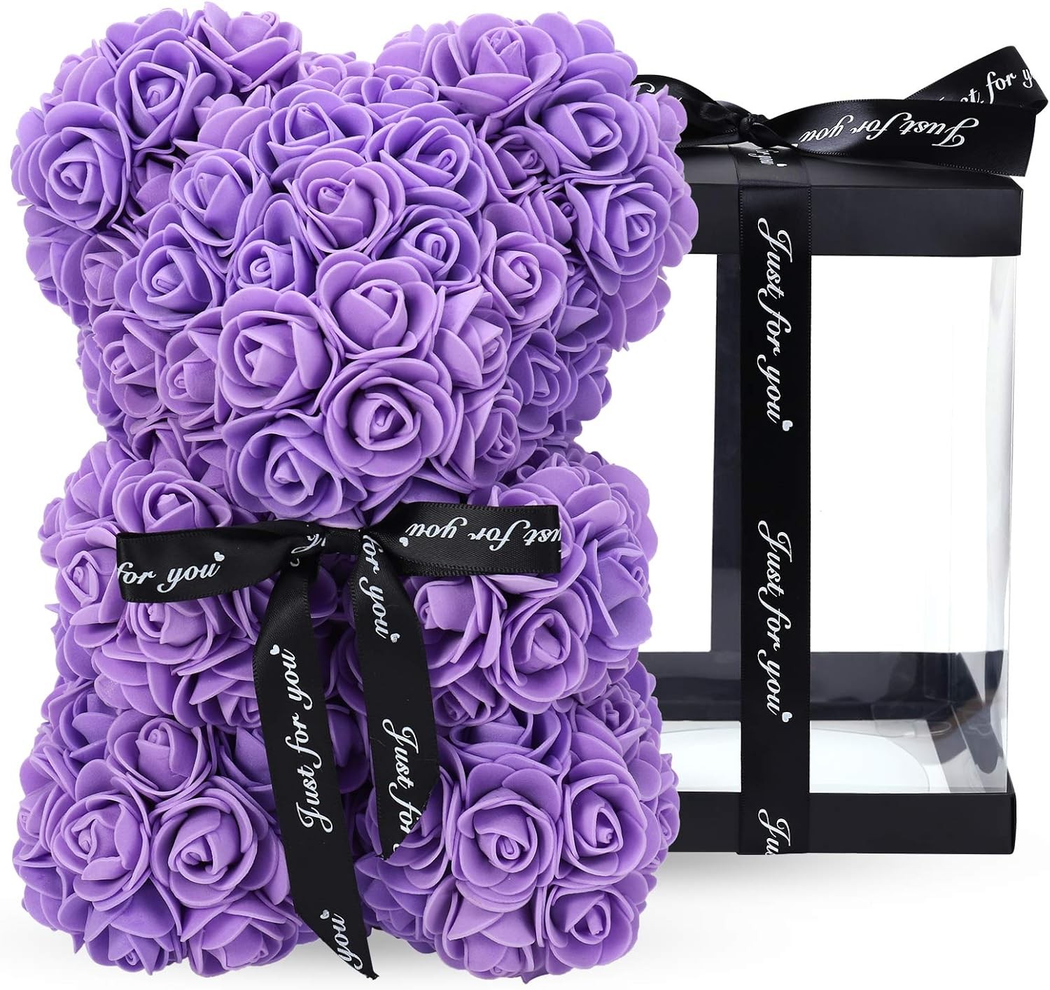 Large 16 inch Rose Bear Rose Teddy Bear Artificial Flower Girlfriend Gift Purple