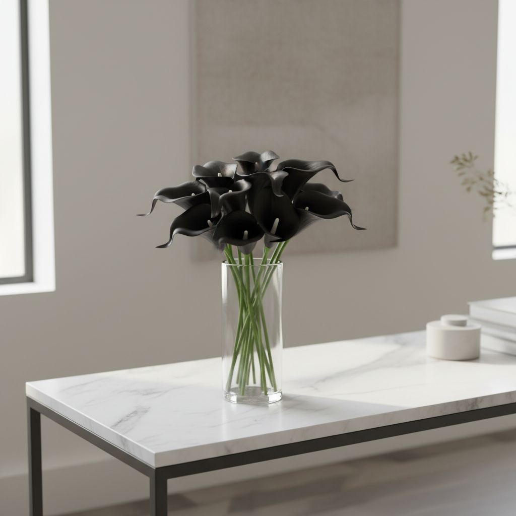 Black Calla Lily Faux Flowers Set of 5 Artificial Stems Gothic Modern Home Decor
