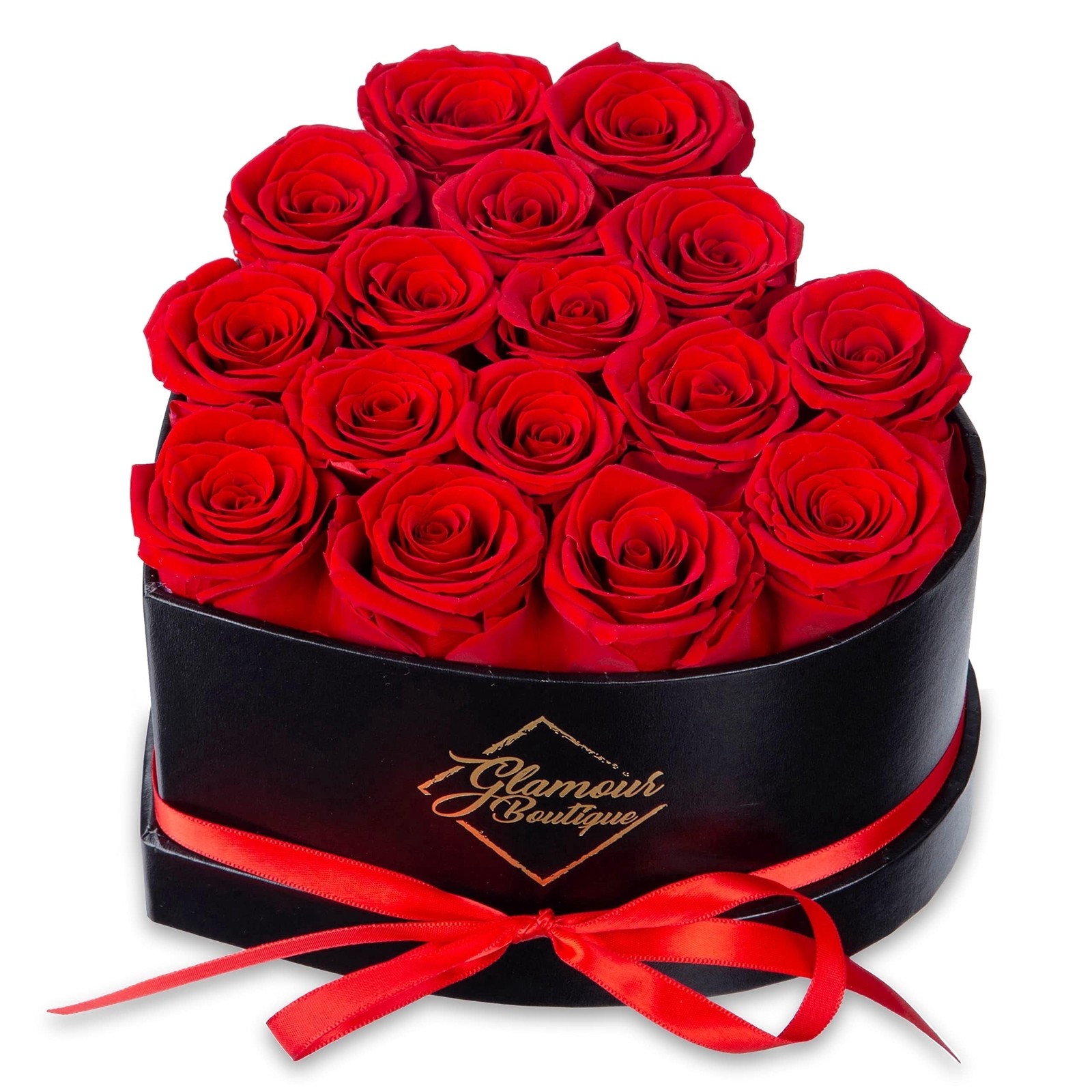 GLAMOUR BOUTIQUE 16 Forever Flower Heart Shape Box – Preserved Roses, Immortal R
