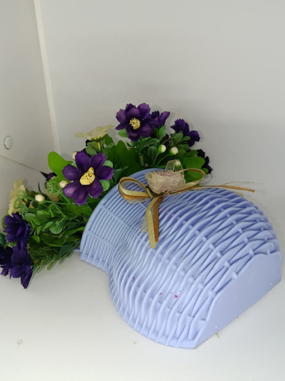 Wall Hanging Flower Basket Artificial Purple Flowers Home Decor Woven Planter
