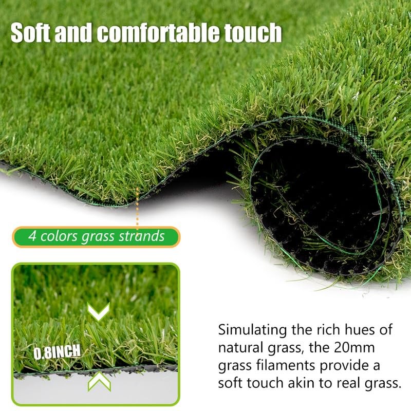 Boshuele 20mm Grass Height Realistic Artificial Turf with Drainage Holes, Reu…