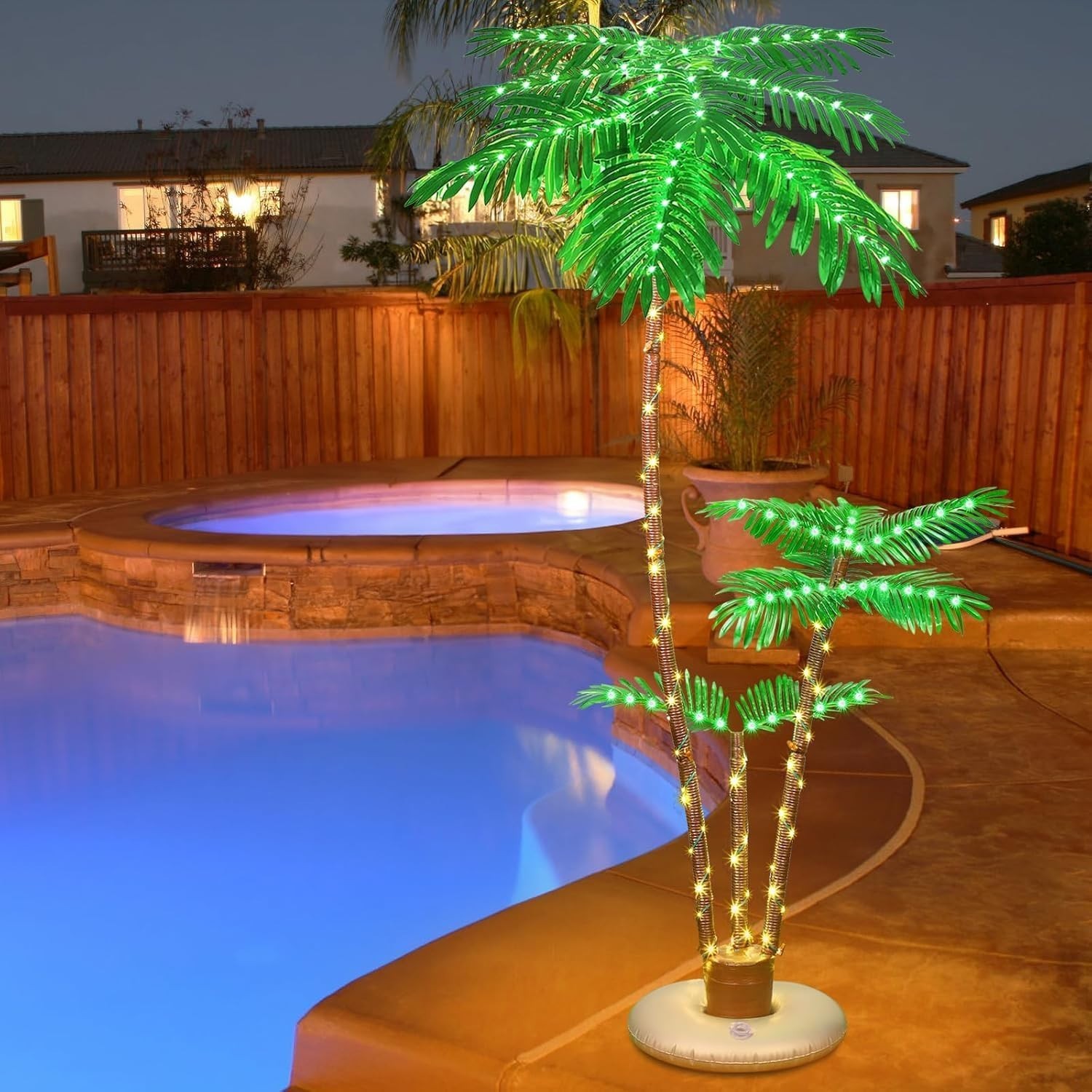 6FT Triple Trunk Solar Palm Tree IP65 Waterproof Artificial Lighted Tree with Re