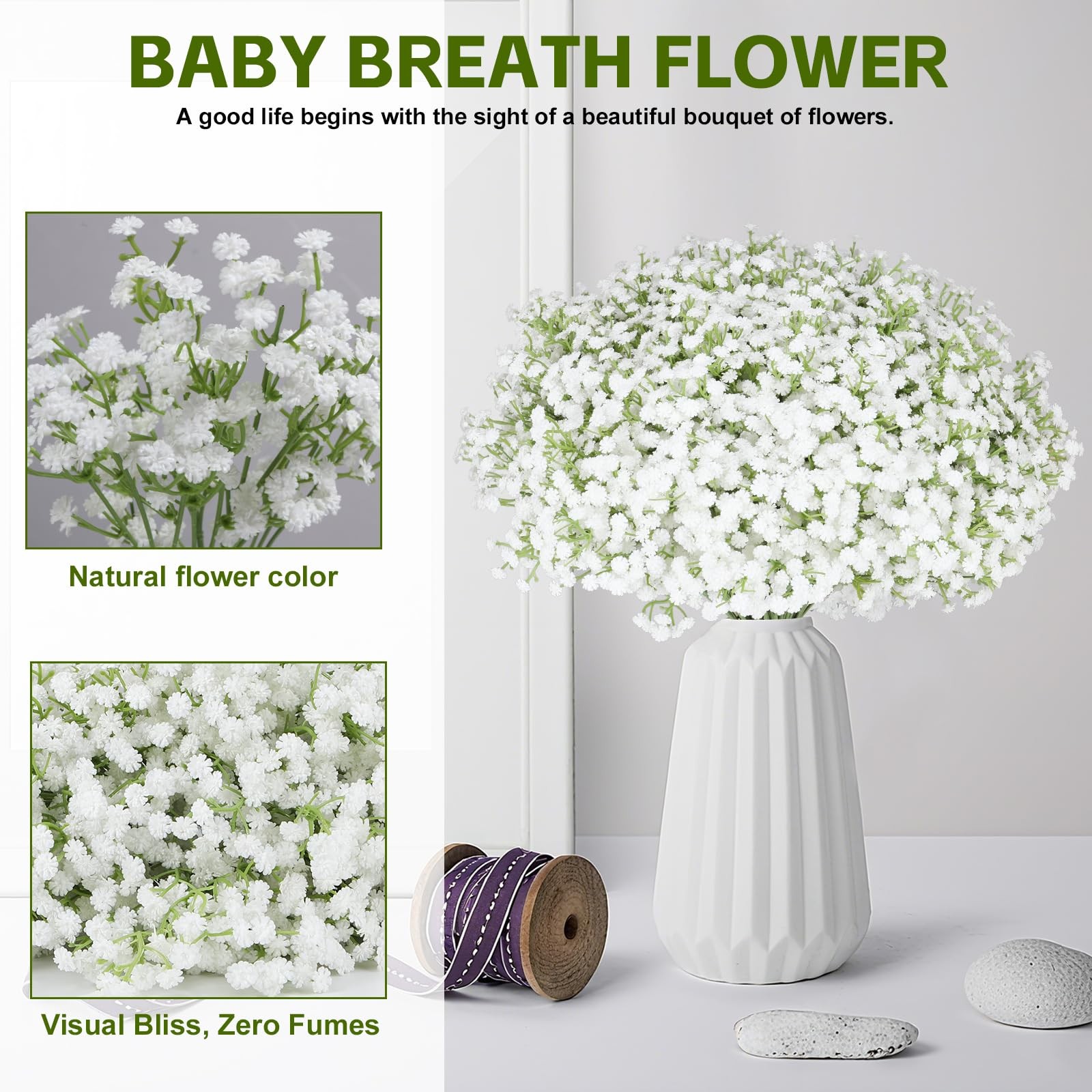 30 PCS White Artificial Baby Breath Flowers Real Touch Gypsophila 17.7 Inch