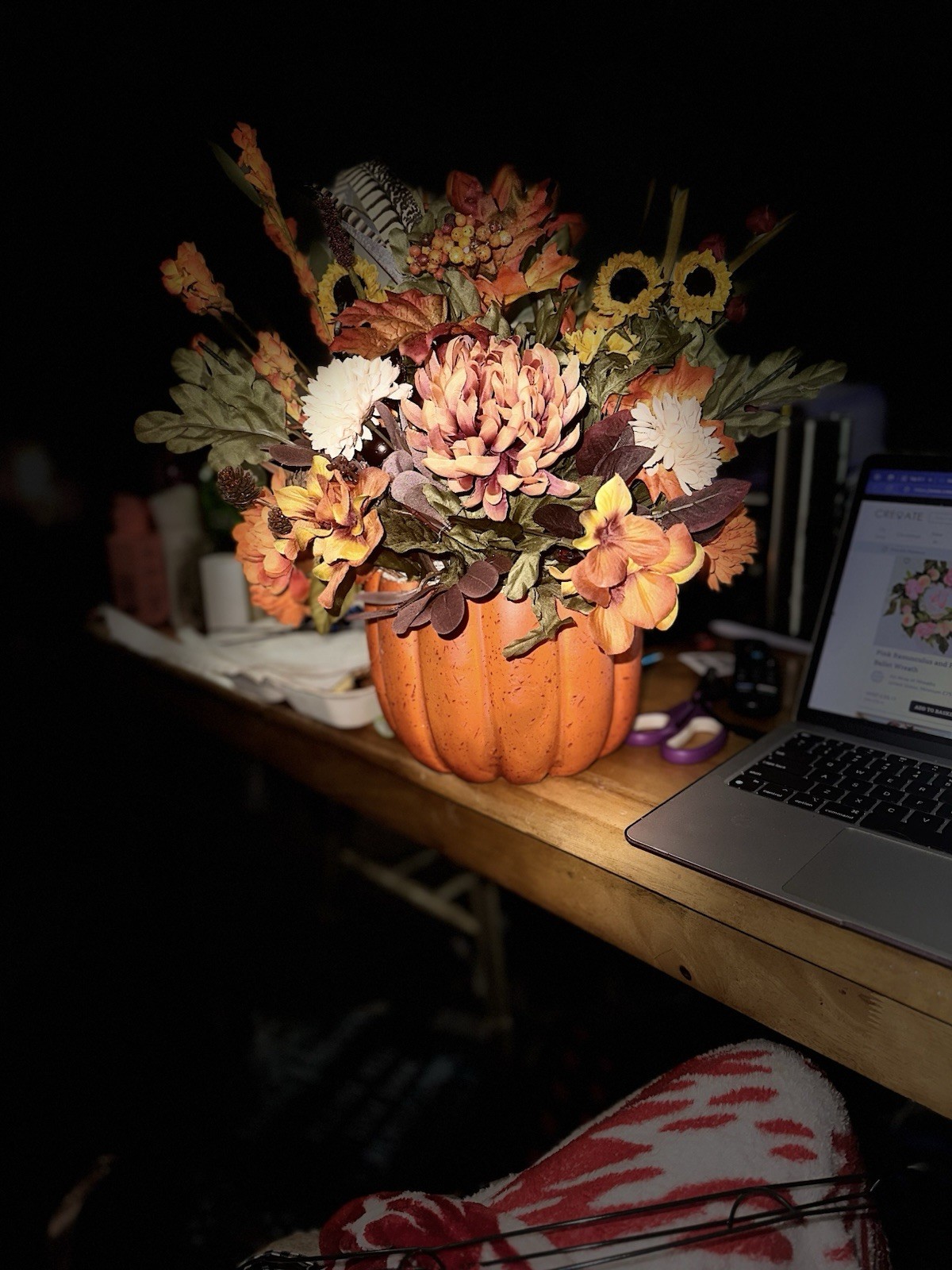 Fall Artificial Sunflower Floral Arrangement & Centerpiece in Orange Pumpkin