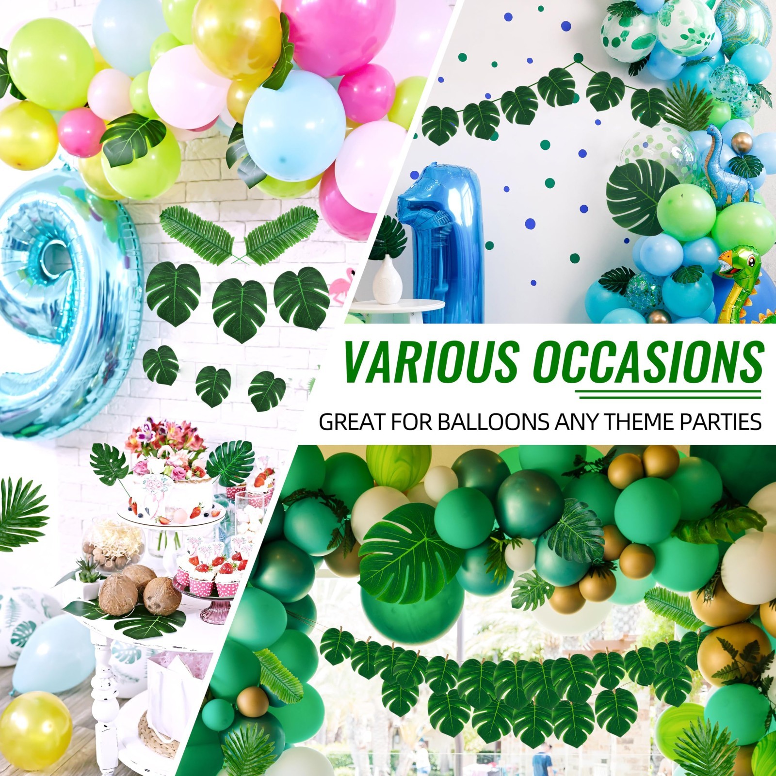 110 Pcs Tropical Palm Leaves – Fake Monstera & Greenery for Luau, Jungle, Weddin