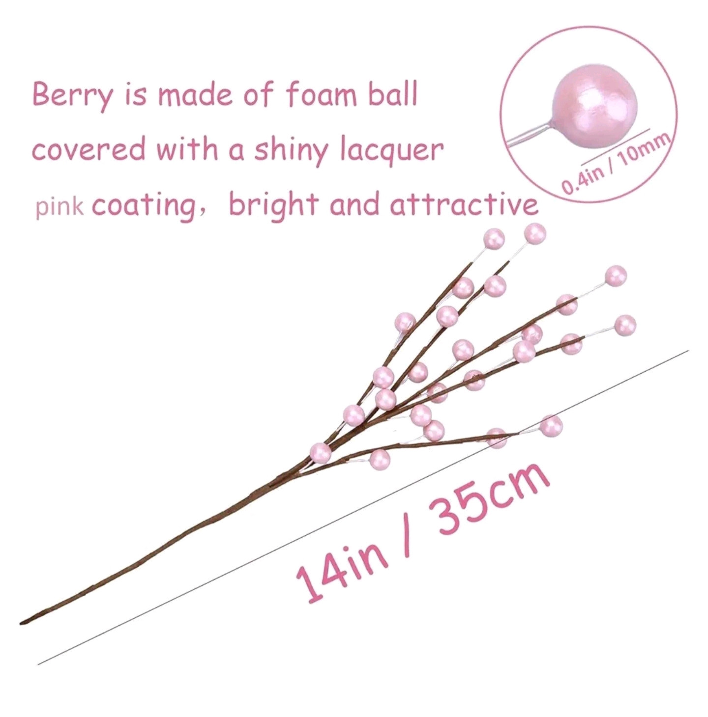 12 Pack Pink Ornament Artificial Berry Stems 14″ Fake Holly Berry B24