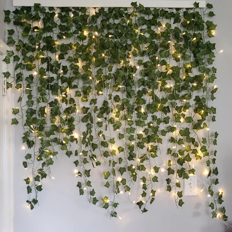 2/5/10M Silk Leaves Fake Creeper Green Leaf Ivy Vine LED