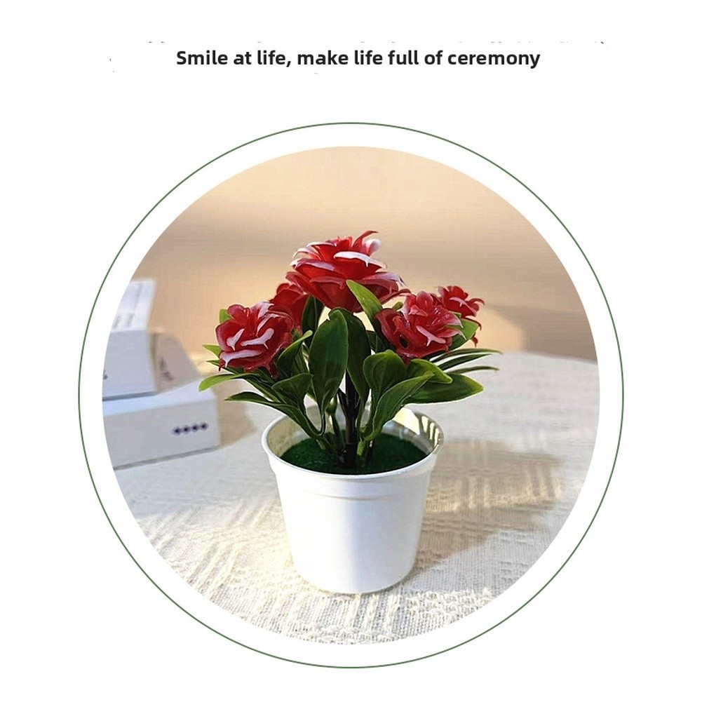 Indoor Artificial Rose Bonsai in Pot for Contemporary Home Office Table Decor