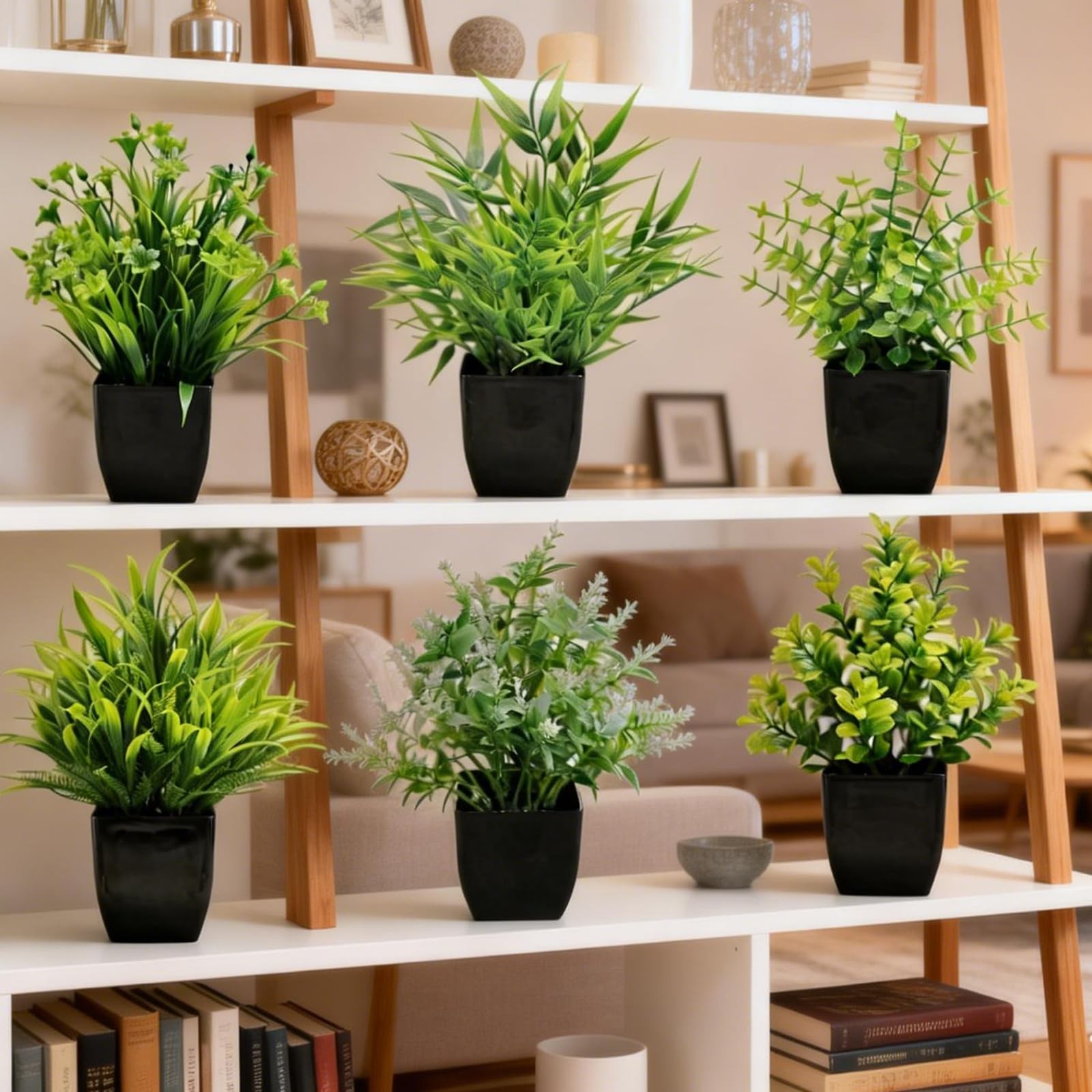 Fake Plants,6 Pack Small Potted Artificial Greenery Decor for Shelves Bathroo…