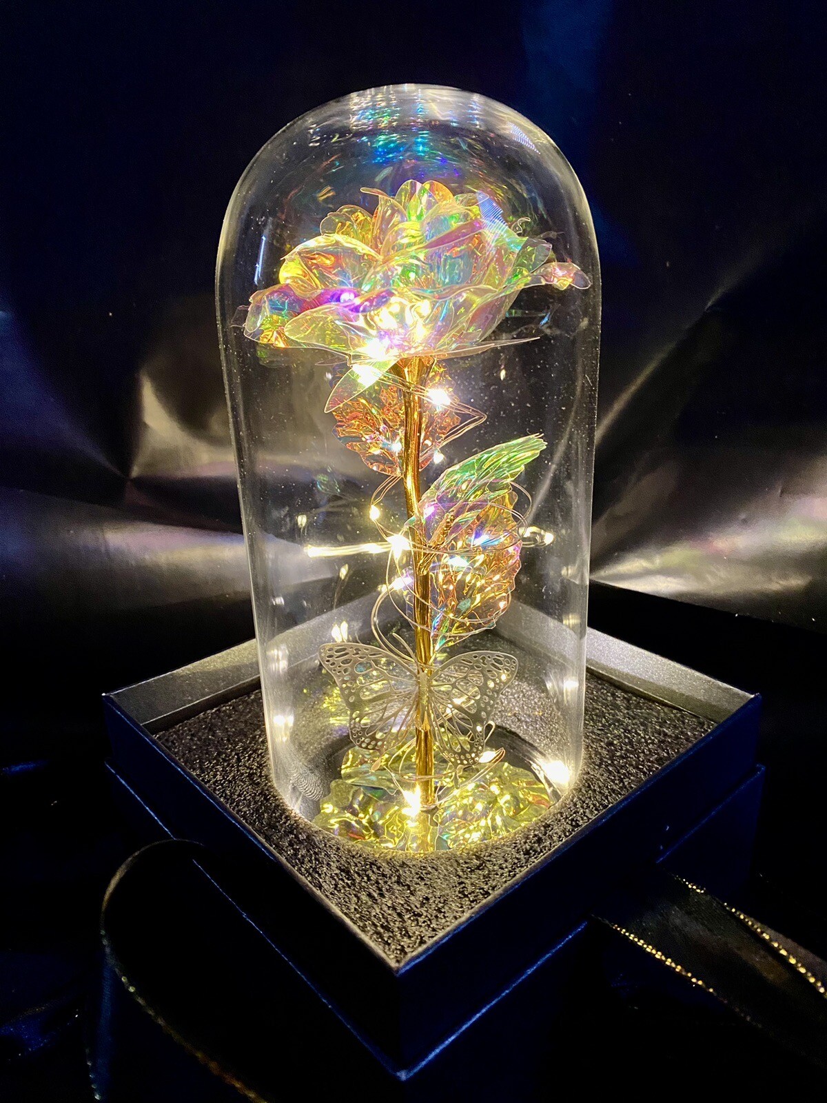 Eternal Rose In Dome With Fairy Lights Batteries Included Best Wishes Boxed Gift
