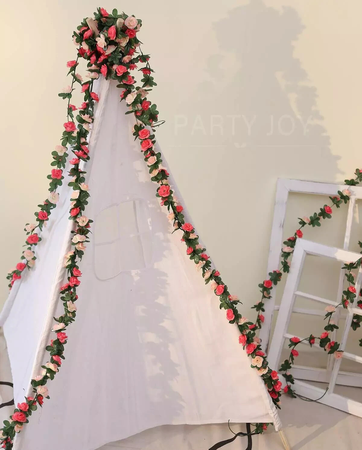 PARTY JOY 5pcs 41Ft Flower Garland Fake Rose Vine Artificial Flowers Decor Pink