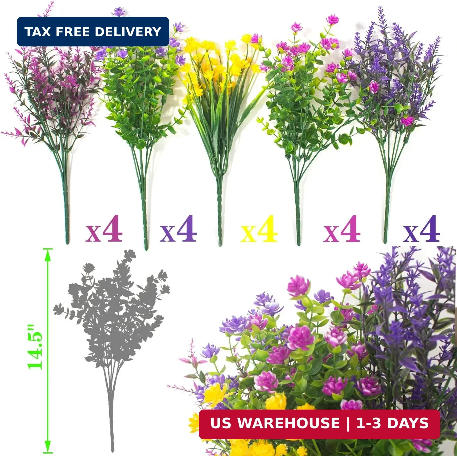 Grunyia 20 Bundles Artificial Flowers Outdoor UV Resistant No Fade Fake Plants F