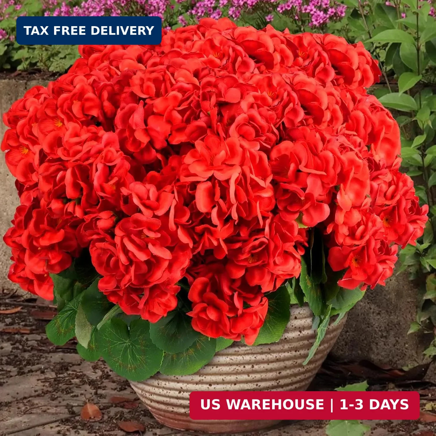 6 Bundles Artificial Flowers for Outdoors, Faux Geraniums Realistic Red Christma