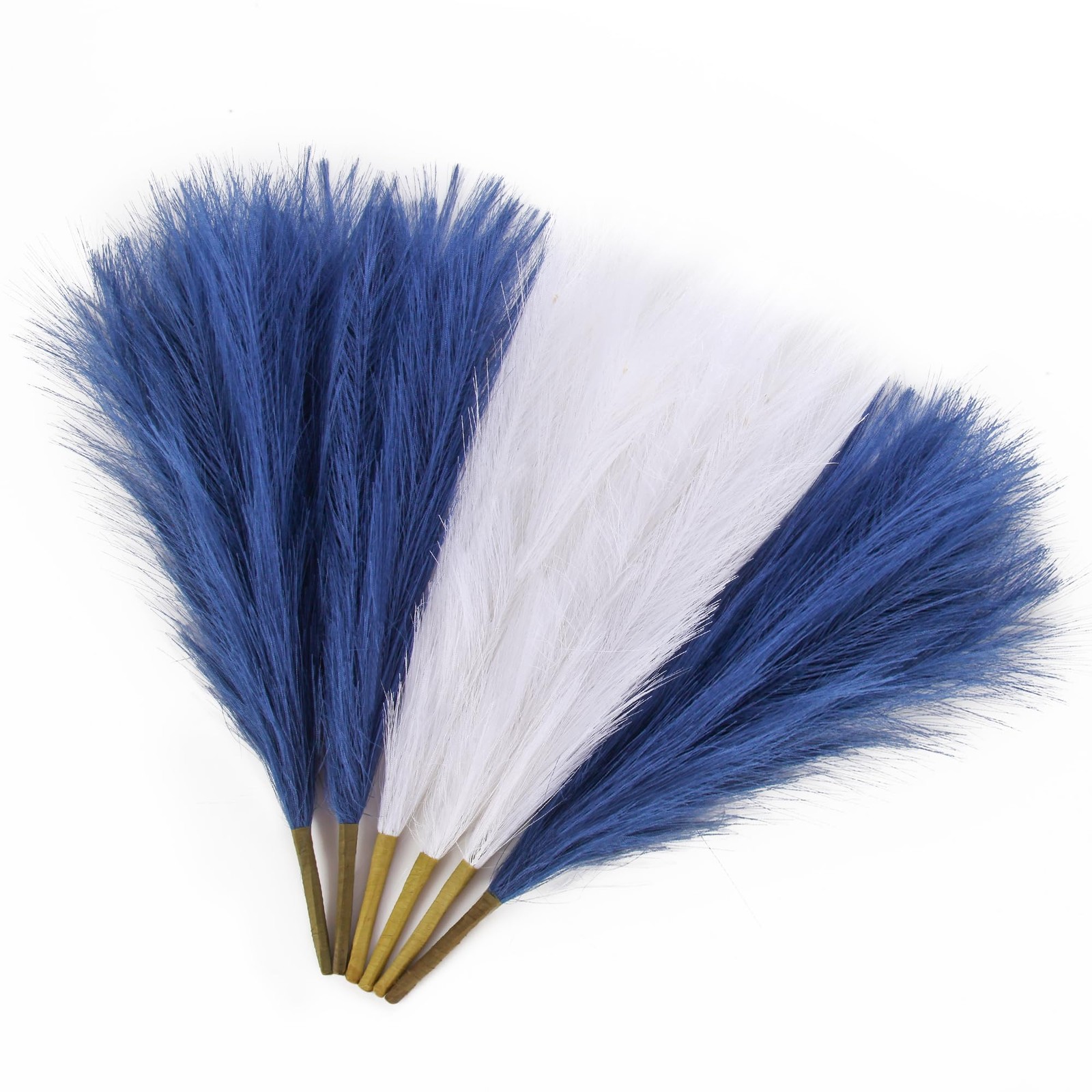 6 PCS 17.7 Inch Blue White Faux Pampas Grass Artificial Party Home Decoration