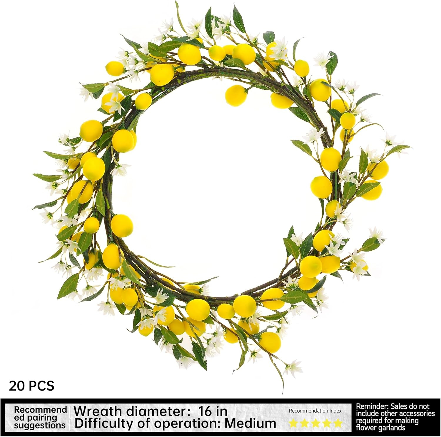 Lifelike 5Pcs Artificial Lemon Flowers, 24 Inch – Perfect for Home & Office Deco