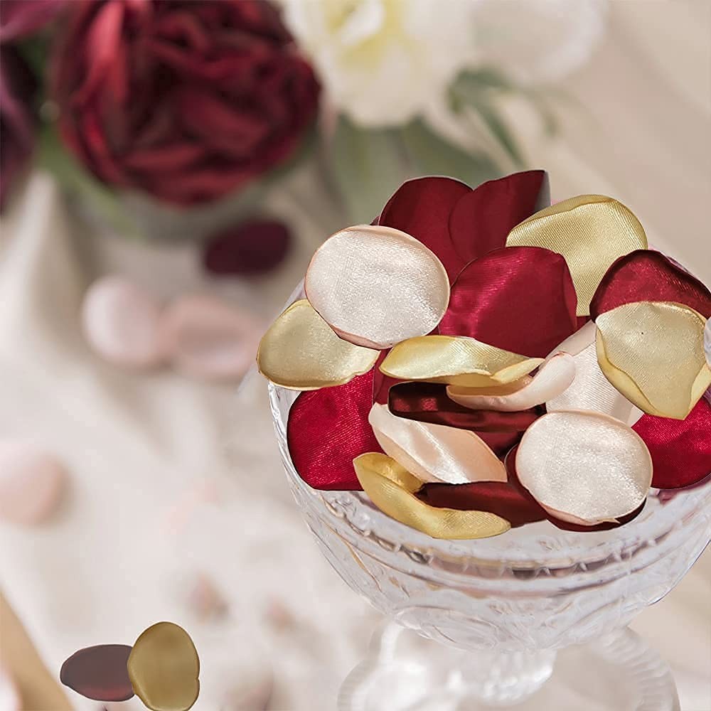 200 PCS Silk Rose Petals Burgundy Gold Pink Fake Flower Wedding Centerpiece